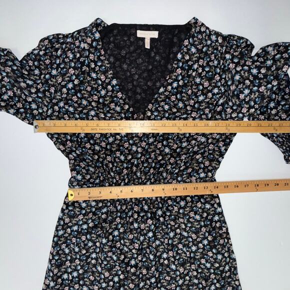 Rebecca Taylor Zelma Floral Silk Dress Size 8 Black Blue Pink V‑Neck Long Sleeve - Picture 13 of 15